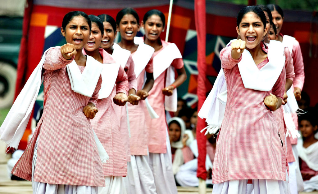 Self-defense training for village school girls in India...epa043